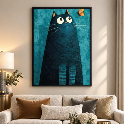 Tall Blue Black Cat with Butterfly Wall Art 5