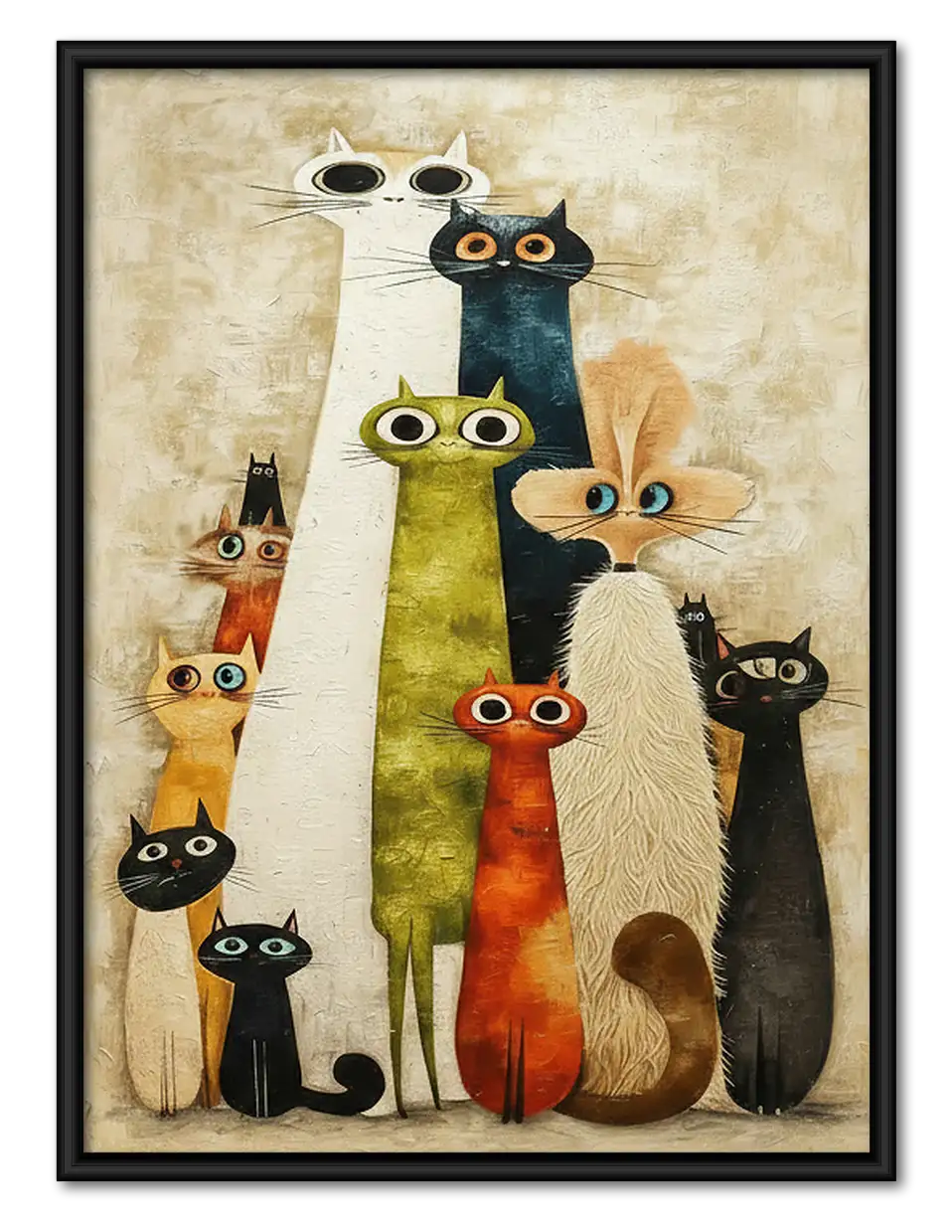 Tall Colorful Cat Family Wall Art 1