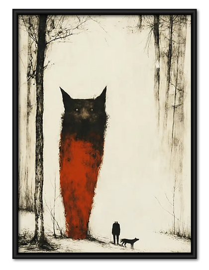 Tall Rust Owl in Winter Forest Wall Art