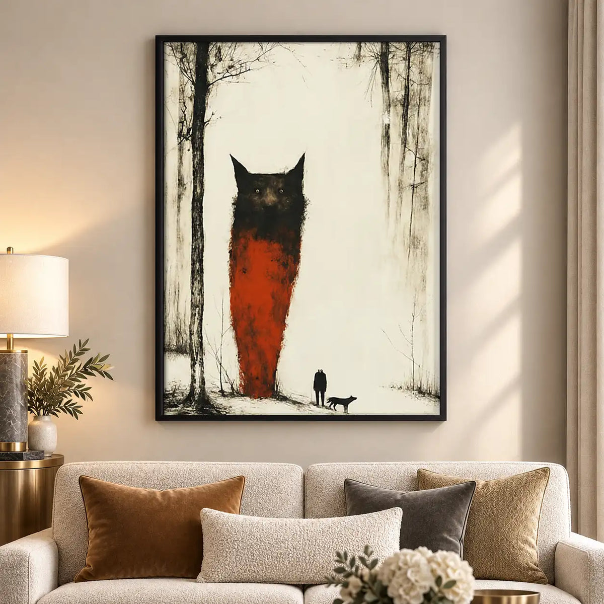 Tall Rust Owl in Winter Forest Wall Art 5