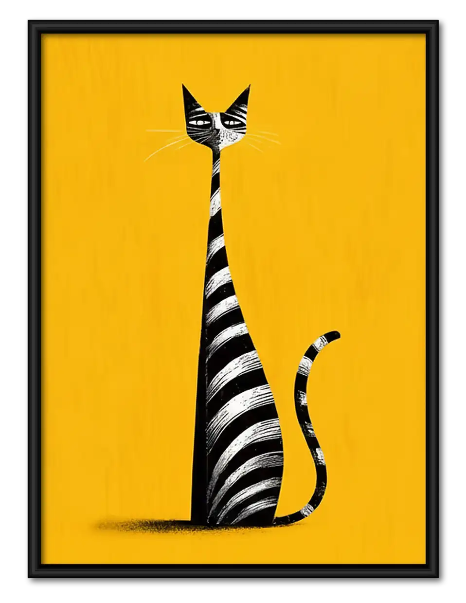 Tall Striped Cat on Yellow Wall Art 1