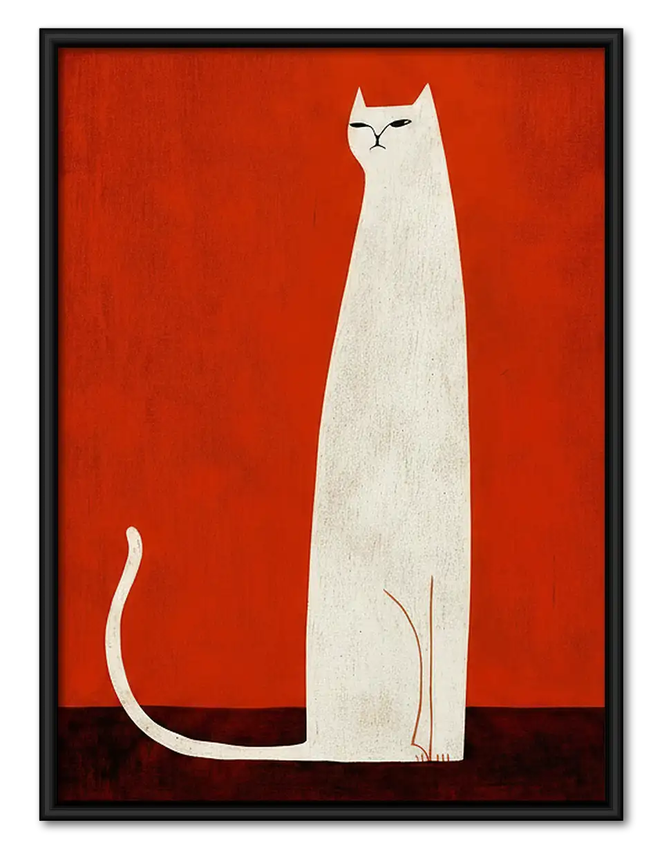 Tall White Cat on Red Wall Art 1