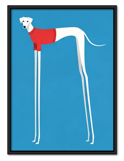 Tall White Greyhound on Blue Wall Art 1