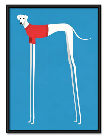 Tall White Greyhound on Blue Wall Art
