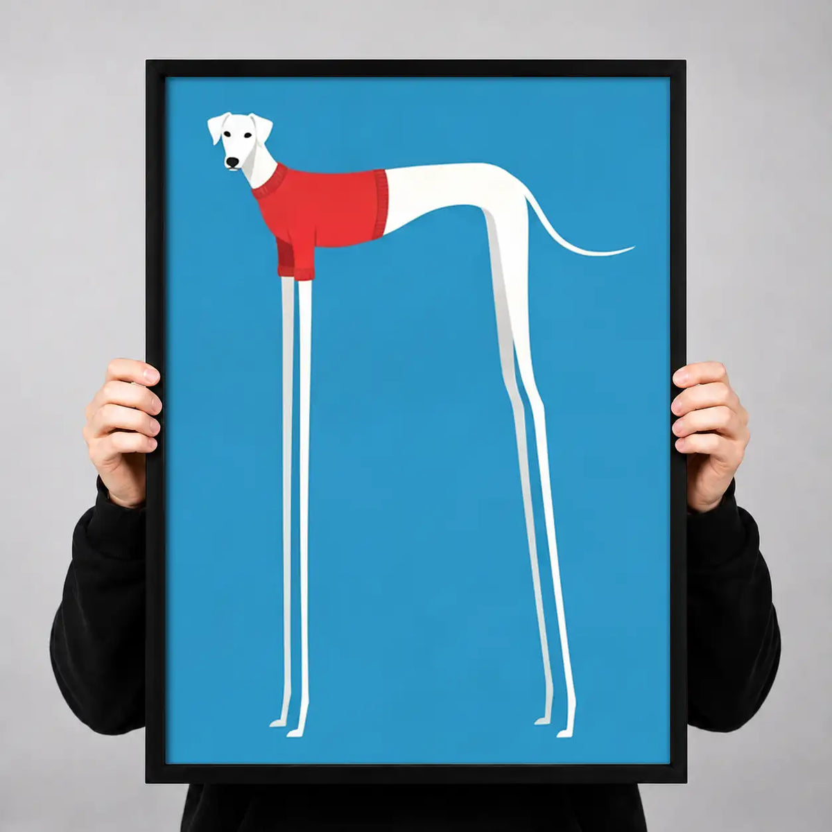 Tall White Greyhound on Blue Wall Art 3