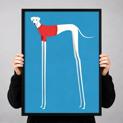 Tall White Greyhound on Blue Wall Art 3