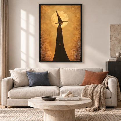 Tall Witch Silhouette Beneath Golden Moon Wall Art 2