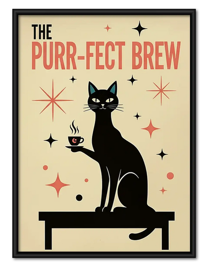 The Purrfect Brew Black Cat Coffee Wall Art
