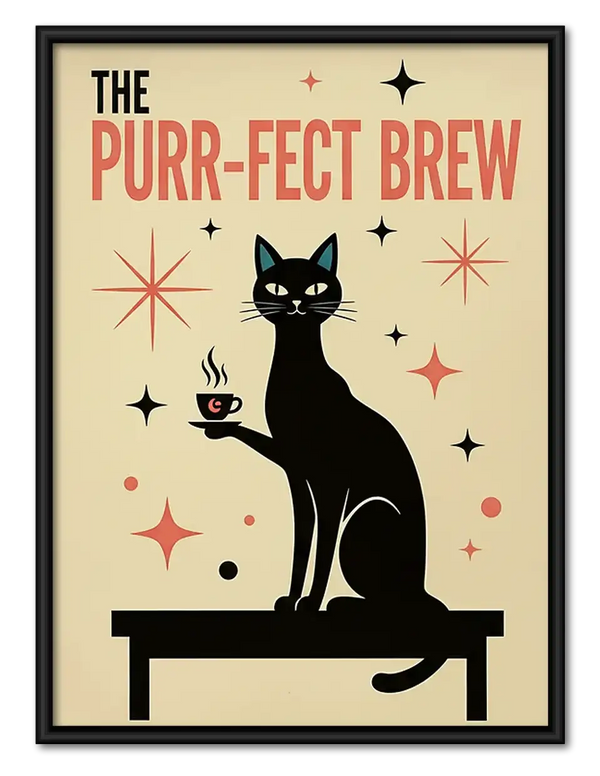 The Purrfect Brew Black Cat Coffee Wall Art