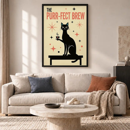 The Purrfect Brew Black Cat Coffee Wall Art 2