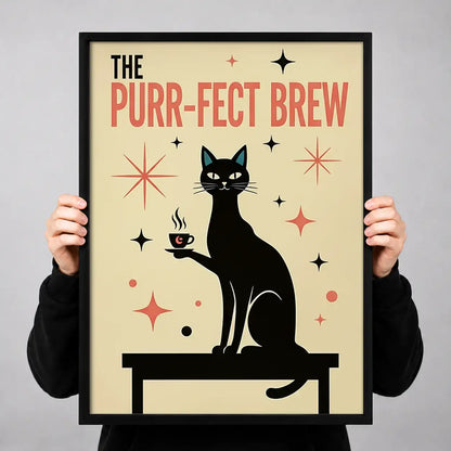 The Purrfect Brew Black Cat Coffee Wall Art 3
