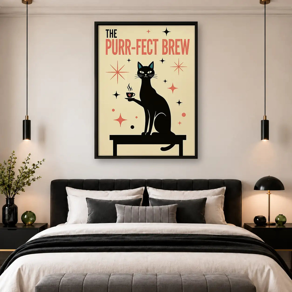 The Purrfect Brew Black Cat Coffee Wall Art 4