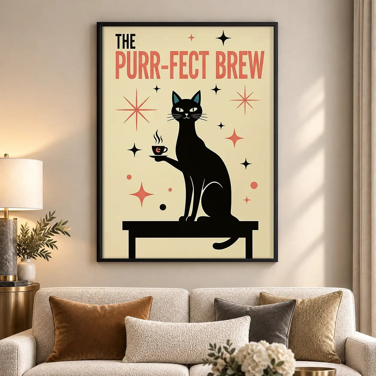 The Purrfect Brew Black Cat Coffee Wall Art 5