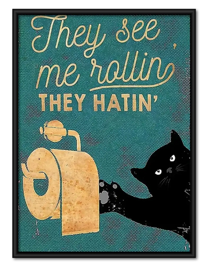 They See Me Rollin Black Cat Wall Art
