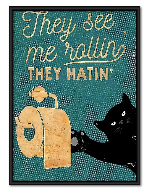 They See Me Rollin Black Cat Wall Art