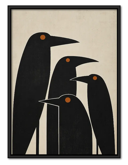 Three Black Birds Geometric Wall Art