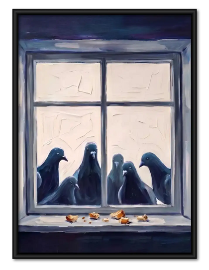 Three Black Birds Waiting at Window Wall Art