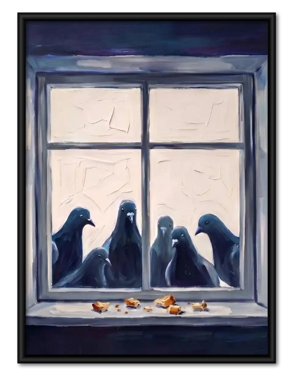 Three Black Birds Waiting at Window Wall Art