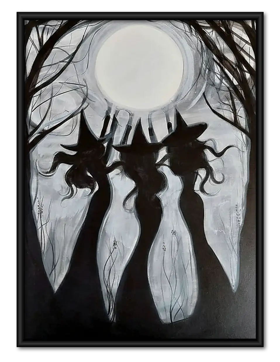 Three Black Cats Beneath Pale Moon Wall Art 1
