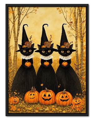 Three Black Cats in Witch Hats Wall Art