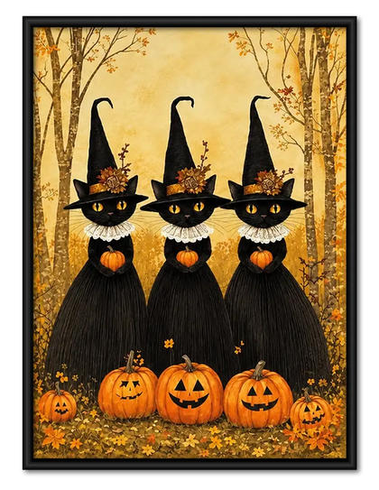 Three Black Cats in Witch Hats Wall Art