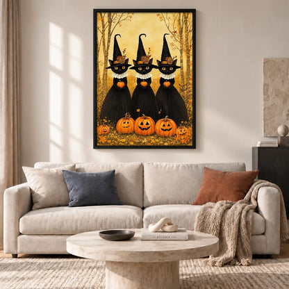 Three Black Cats in Witch Hats Wall Art 2