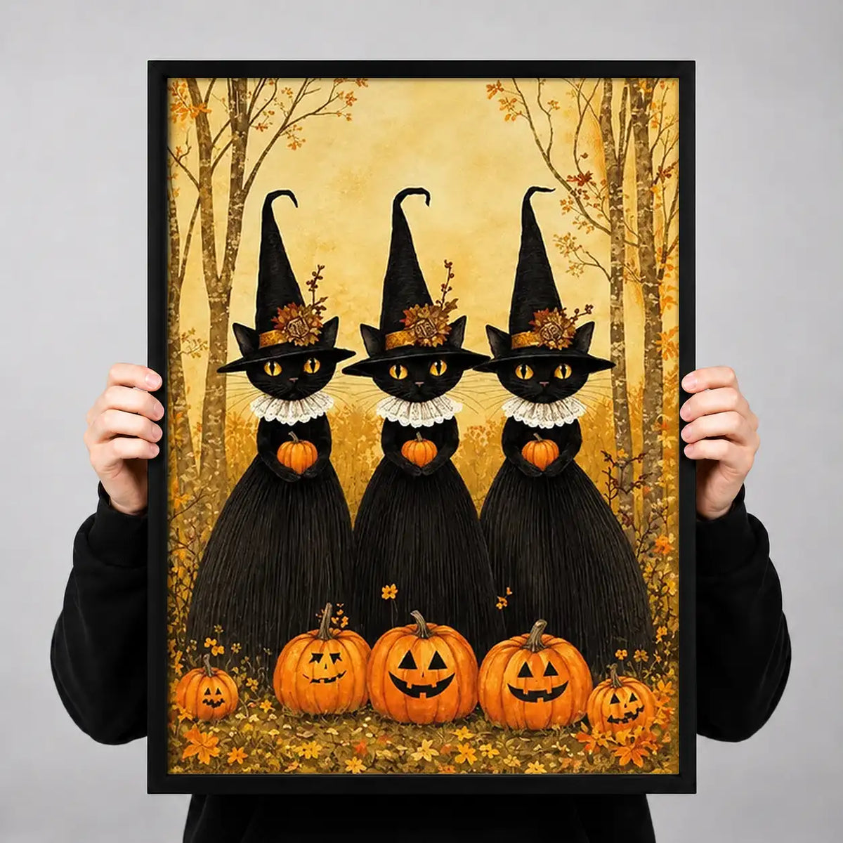 Three Black Cats in Witch Hats Wall Art 3