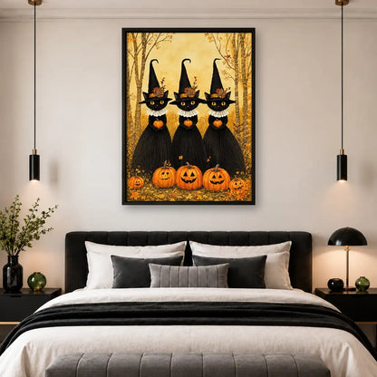 Three Black Cats in Witch Hats Wall Art 4