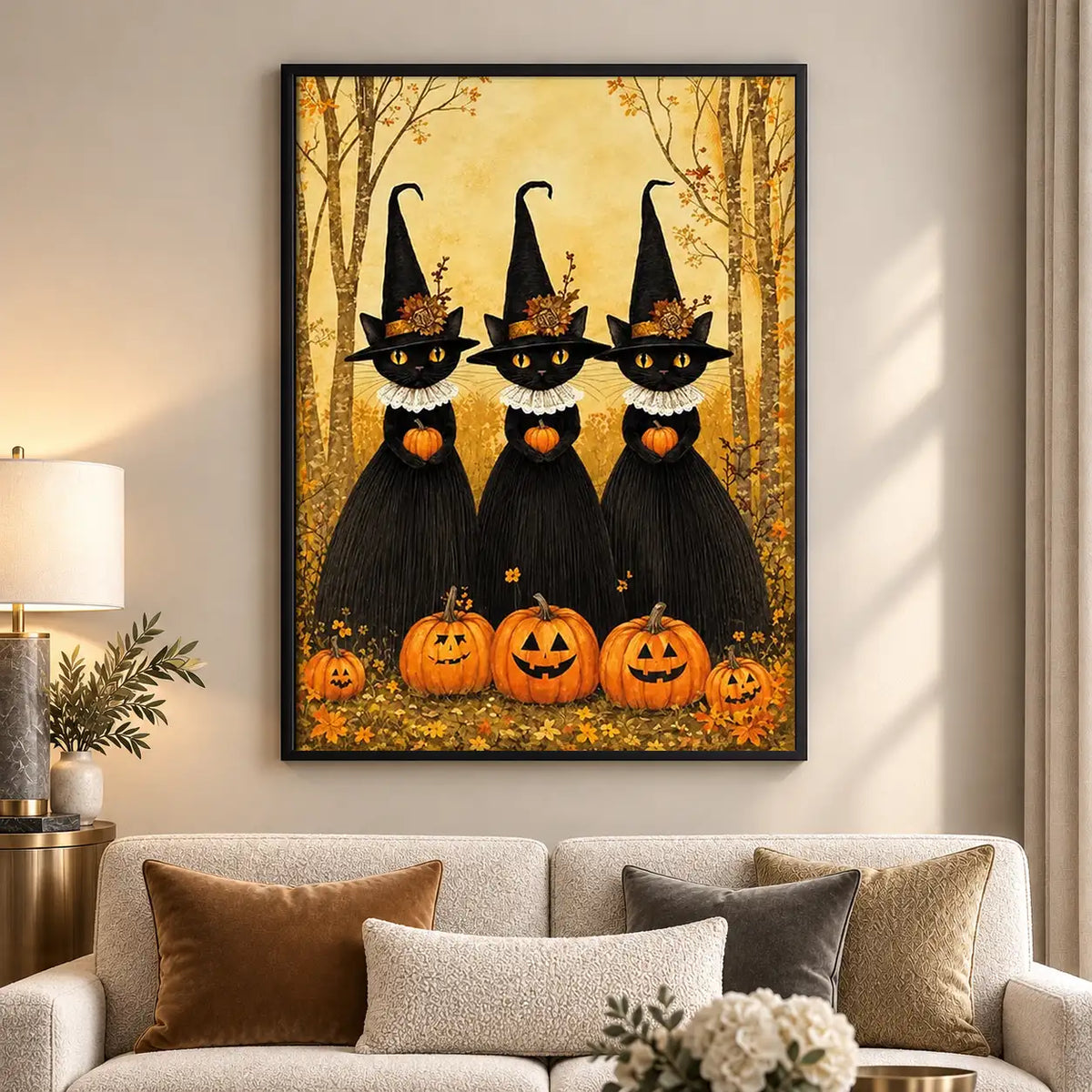 Three Black Cats in Witch Hats Wall Art 5