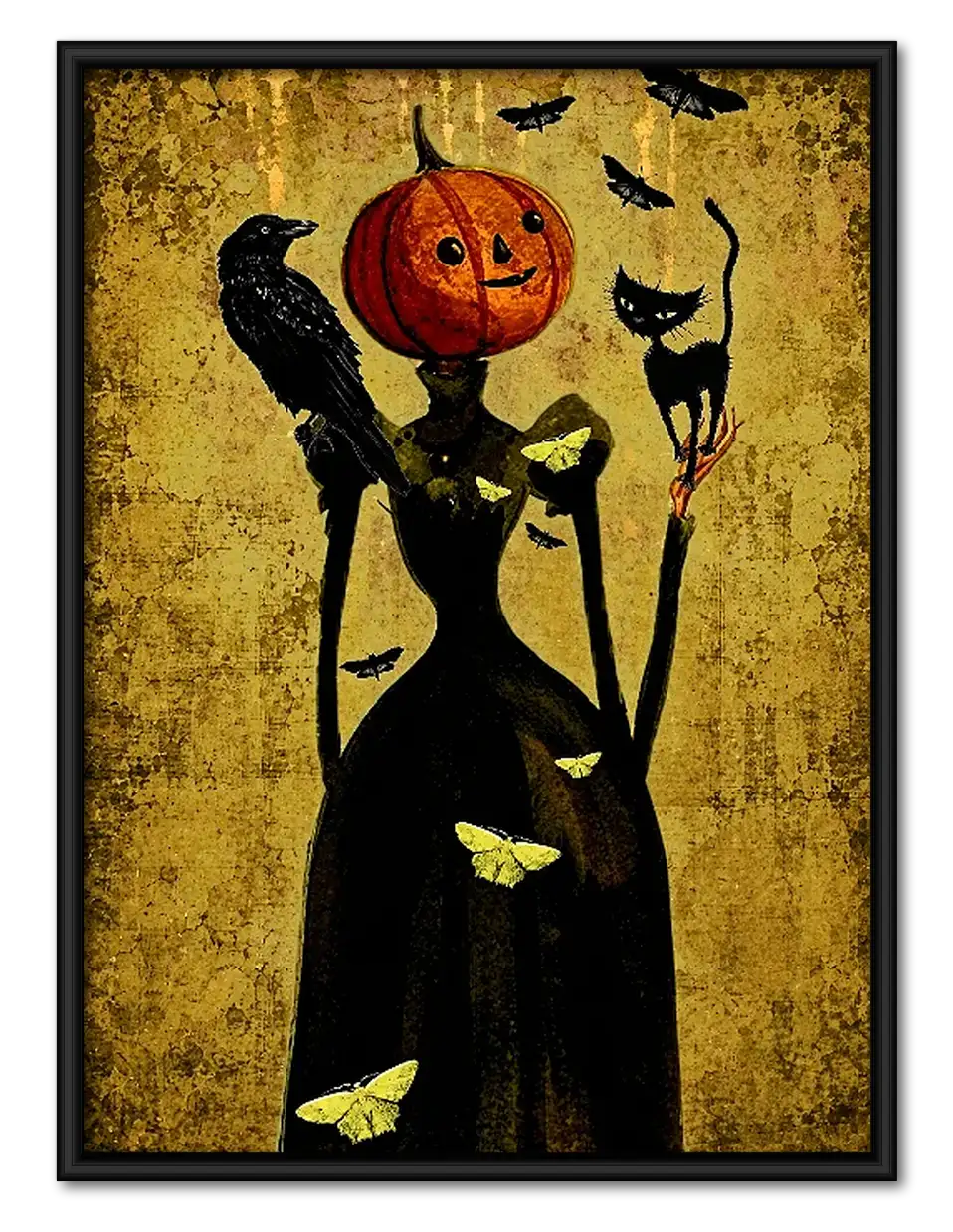 Three Black Cats with Pumpkin Heads Wall Art 1