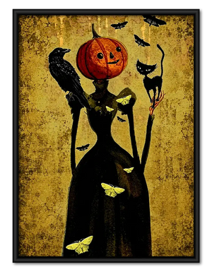 Three Black Cats with Pumpkin Heads Wall Art