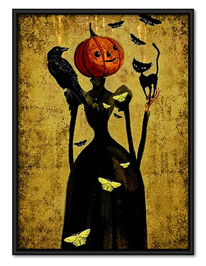 Three Black Cats with Pumpkin Heads Wall Art