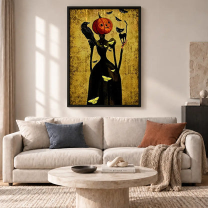 Three Black Cats with Pumpkin Heads Wall Art 2