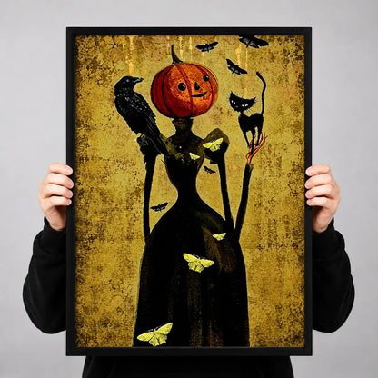 Three Black Cats with Pumpkin Heads Wall Art 3