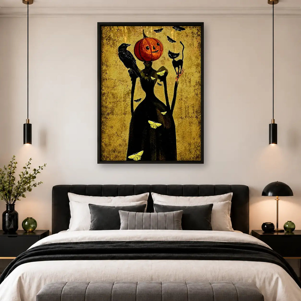Three Black Cats with Pumpkin Heads Wall Art 4