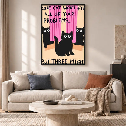 Three Cats Fix Problems Typography Wall Art 2