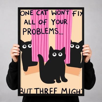 Three Cats Fix Problems Typography Wall Art 3
