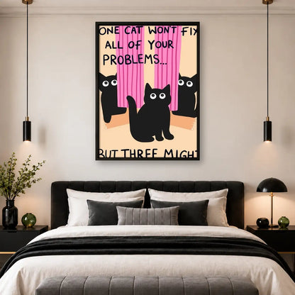 Three Cats Fix Problems Typography Wall Art 4