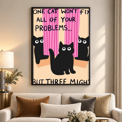 Three Cats Fix Problems Typography Wall Art 5