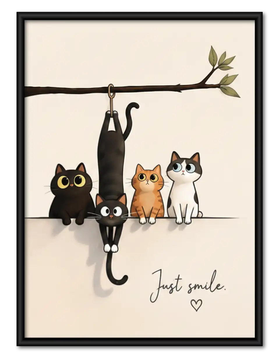 Three Cats Hanging from Branch Wall Art 1