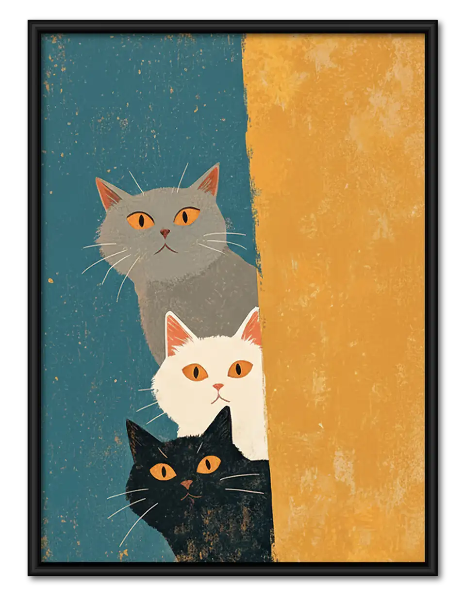 Three Cats on Geometric Background Wall Art 1