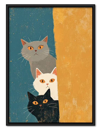 Three Cats on Geometric Background Wall Art