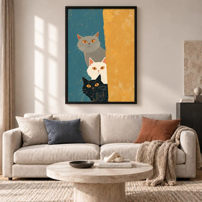Three Cats on Geometric Background Wall Art 2