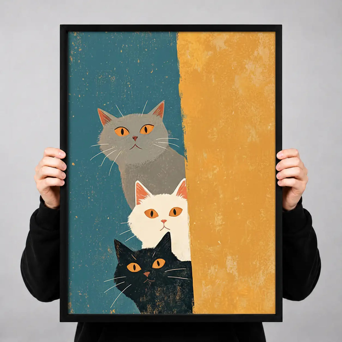 Three Cats on Geometric Background Wall Art 3