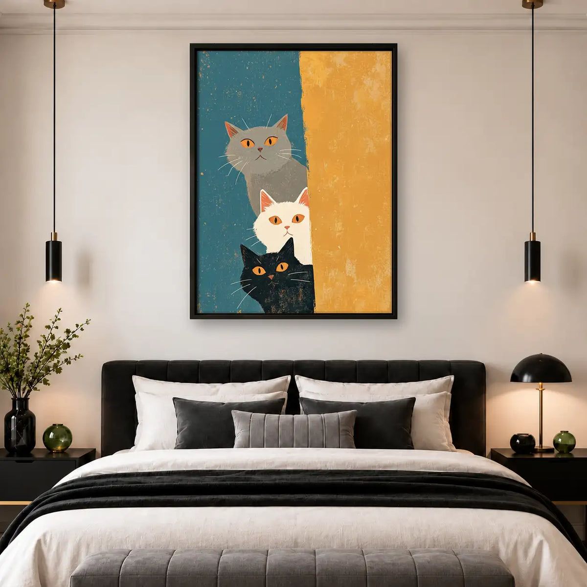 Three Cats on Geometric Background Wall Art 4