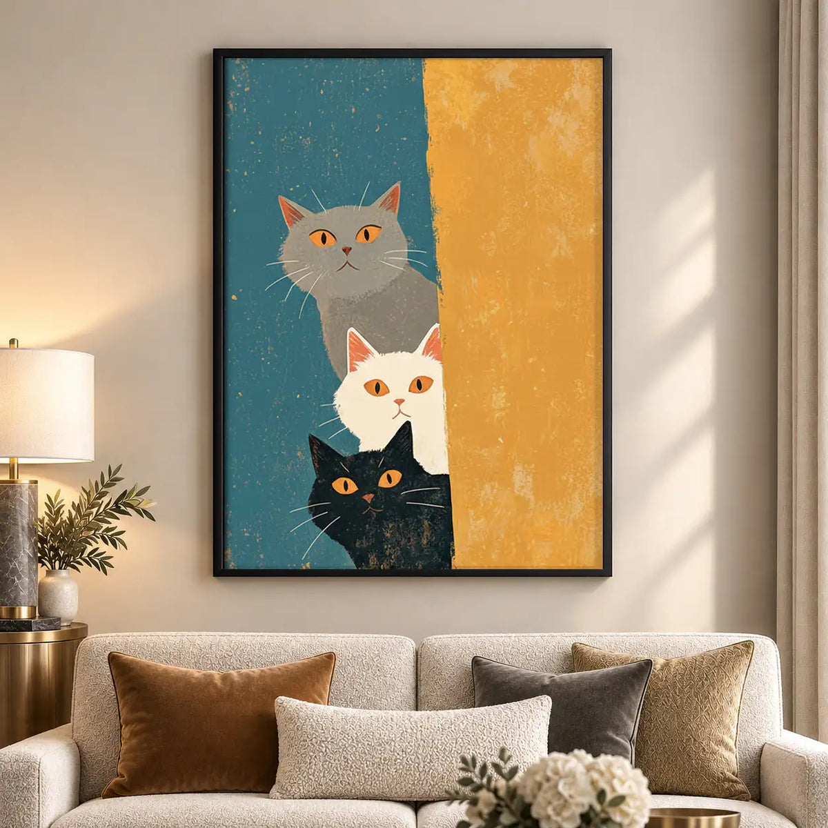 Three Cats on Geometric Background Wall Art 5