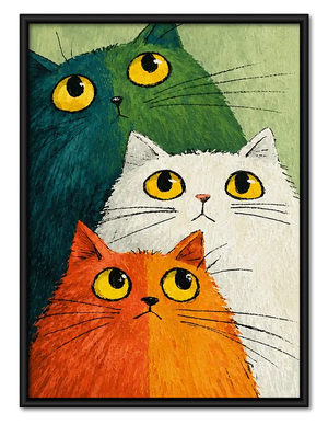 Three Colorful Cat Faces Wall Art