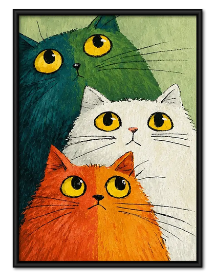 Three Colorful Cat Faces Wall Art