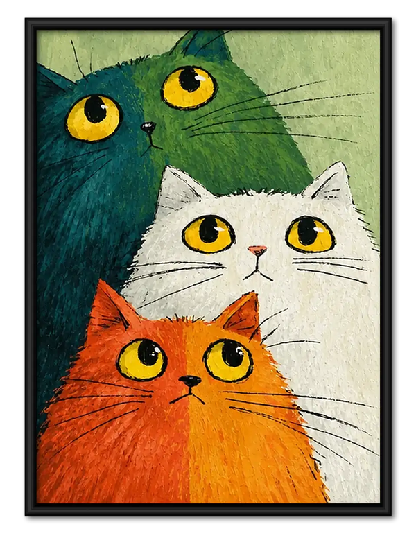 Three Colorful Cat Faces Wall Art