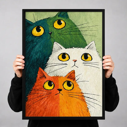 Three Colorful Cat Faces Wall Art 3